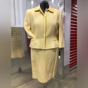 Tahari Yellow Tweed Skirt Suit - Women's Two-Piece Set